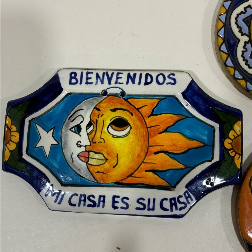 Mexican Wall Decor Ceramic Plaque PLUS 2 Coasters Very Colorful Day of the Dead